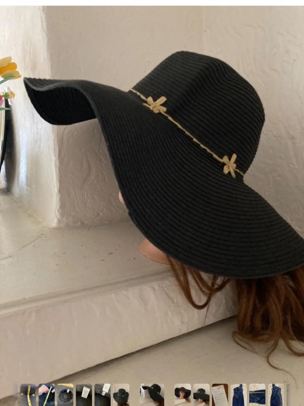 NWOT black/tan details wide brim ladies, hat